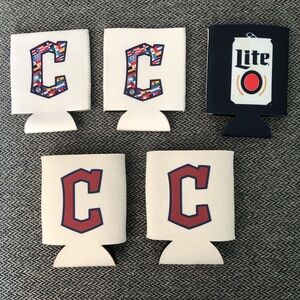 Cleveland Guardians Beer Koozies (4) Plus One Miller Lite Beer Koozie